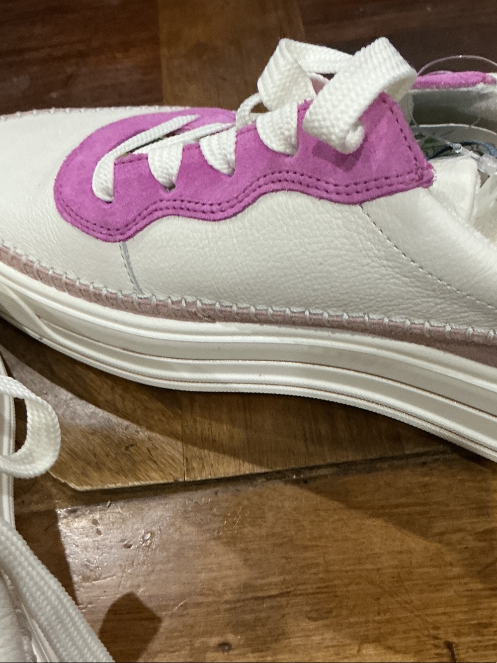 Ara high soft White Leather Sneakers with Pink Suede Accents - Picture 5 of 7